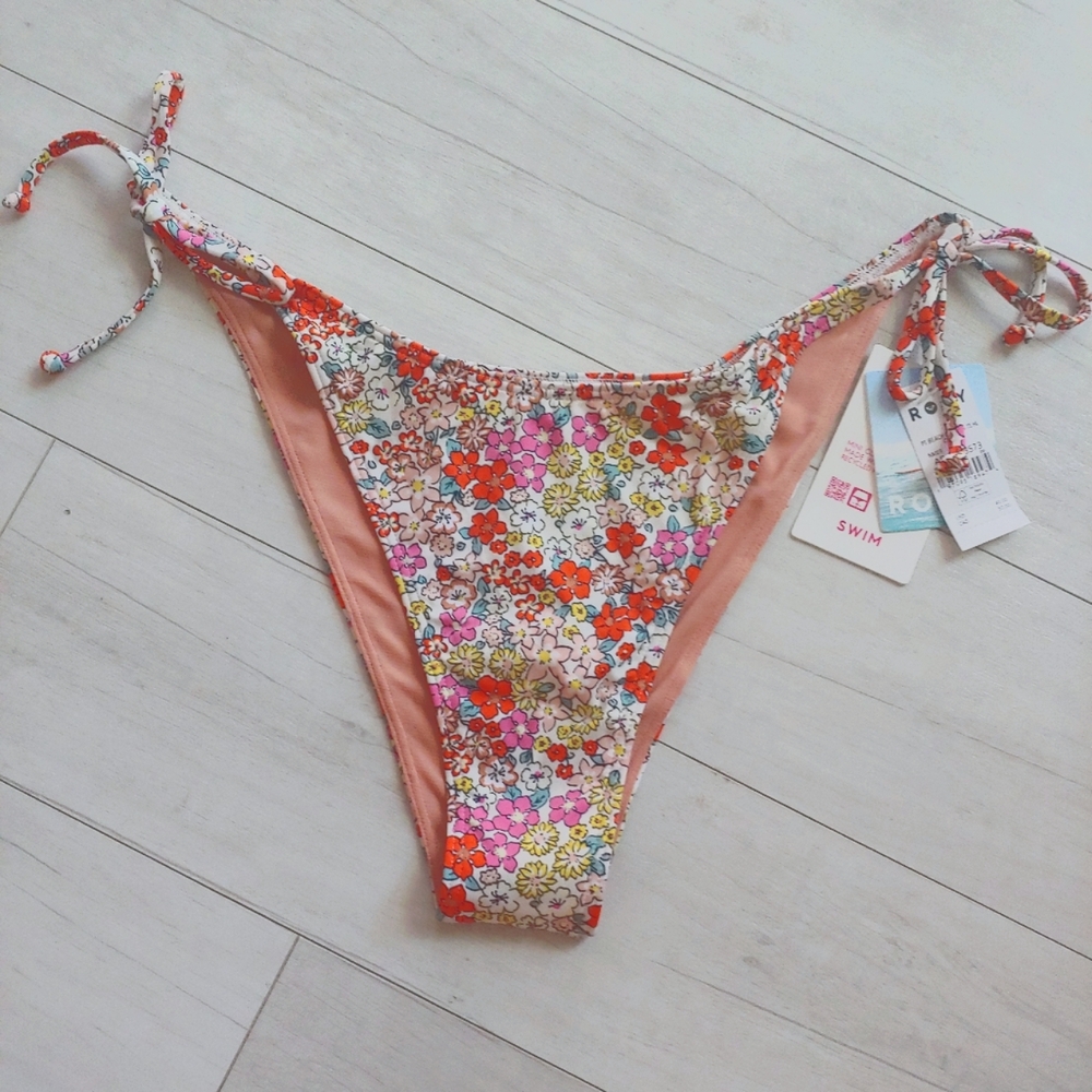 ROXY NEW Beach Classic Tie Side High Leg Bikini Bottoms
